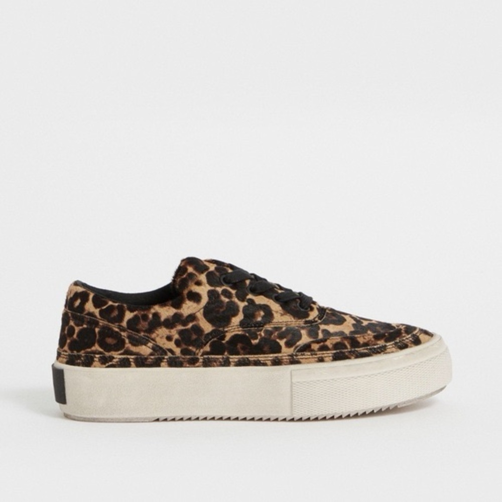 All Saints Leopard Cow Hair Sneakers Size 41, 10.5/11